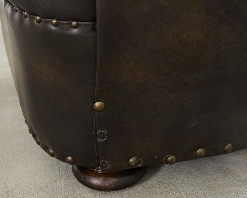 Ralph Lauren Style Cigar Leather Wingback Writers Chair