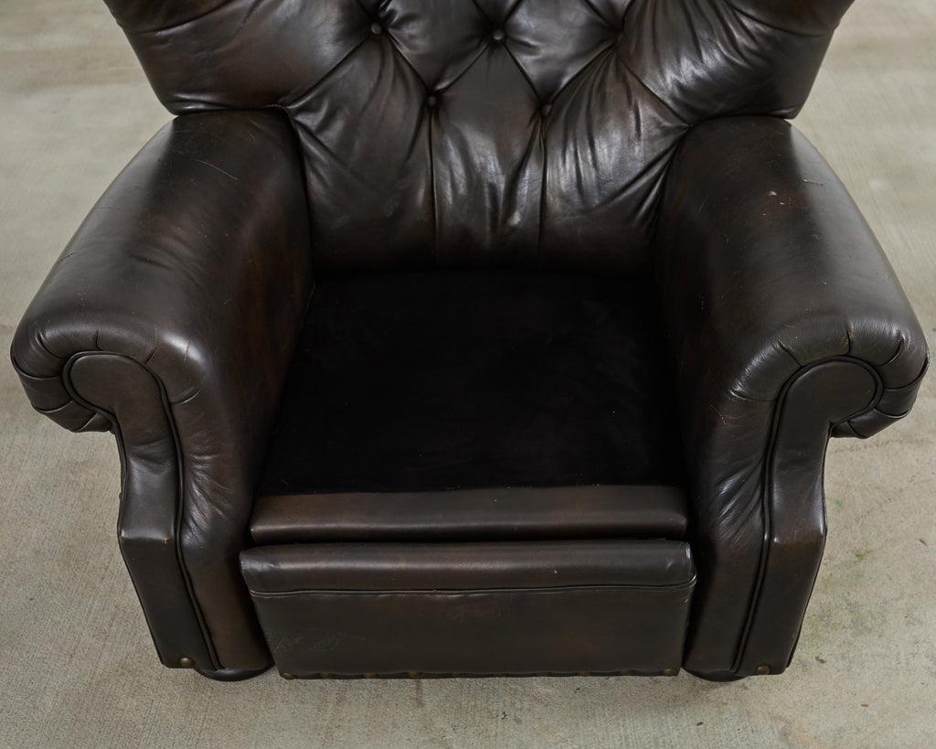 Ralph Lauren Style Cigar Leather Wingback Writers Chair