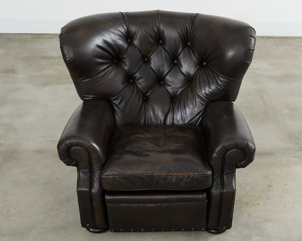 Ralph Lauren Style Cigar Leather Wingback Writers Chair