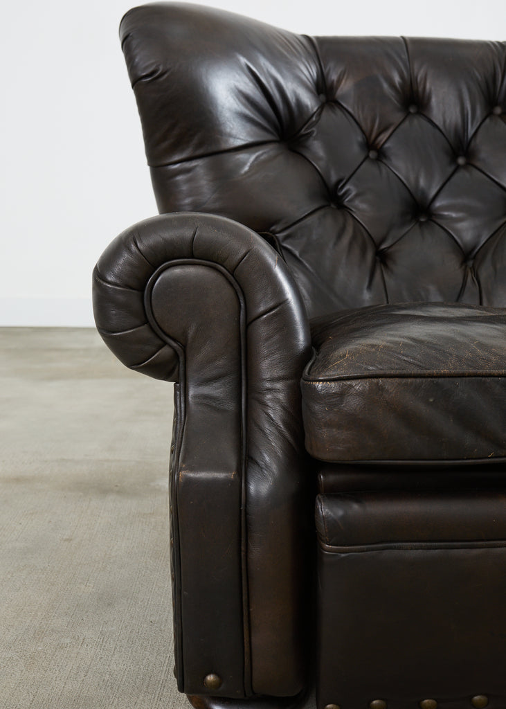 Ralph Lauren Style Cigar Leather Wingback Writers Chair
