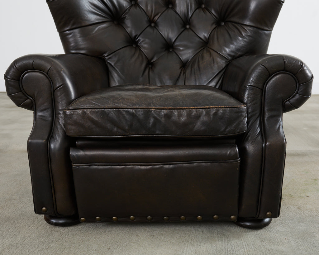 Ralph Lauren Style Cigar Leather Wingback Writers Chair