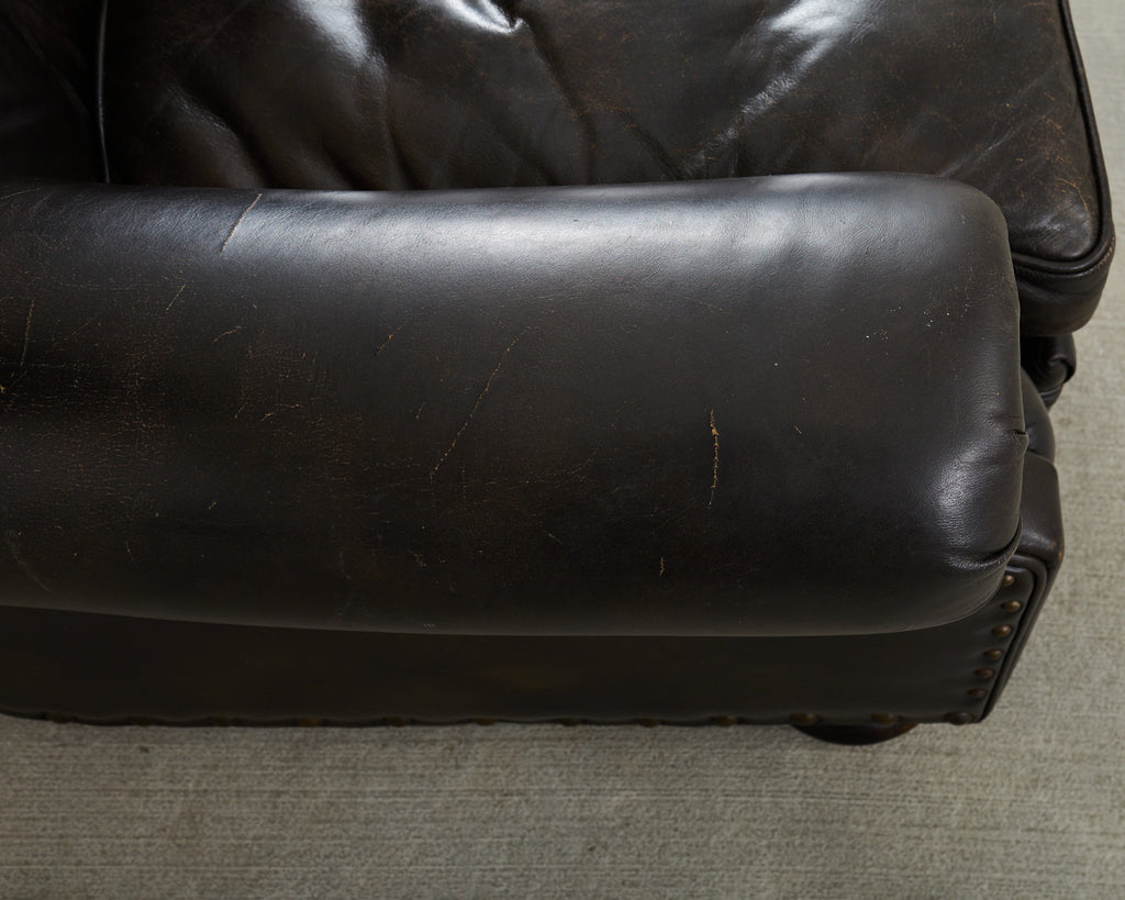 Ralph Lauren Style Cigar Leather Wingback Writers Chair