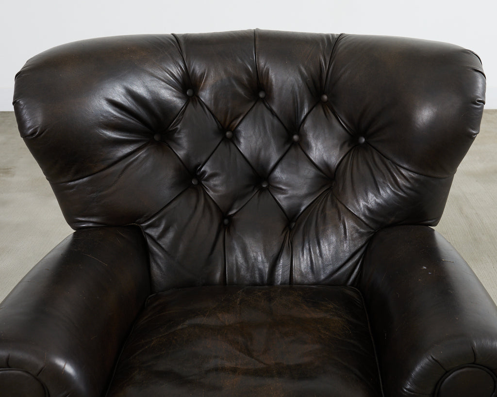Ralph Lauren Style Cigar Leather Wingback Writers Chair