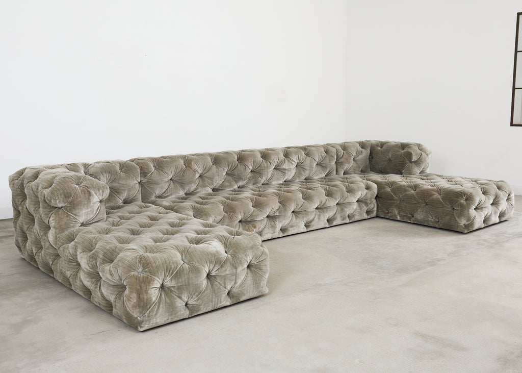 Timothy Oulton Soho Tufted U-Shaped Sectional Chaise Sofa 16 Ft.