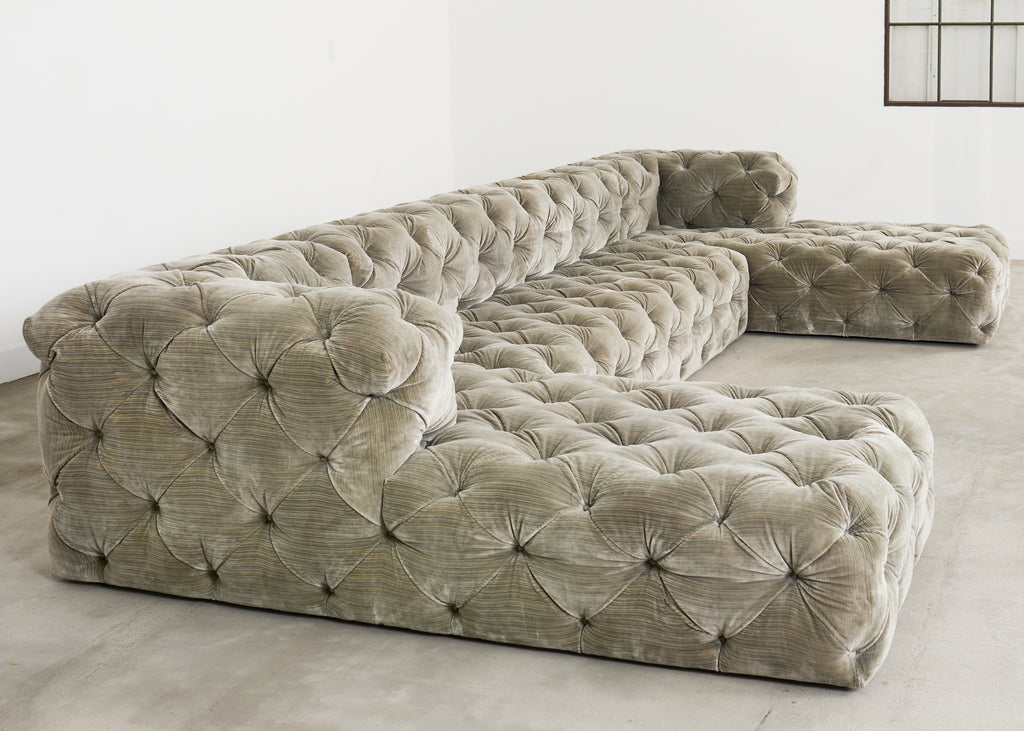 Timothy Oulton Soho Tufted U-Shaped Sectional Chaise Sofa 16 Ft.