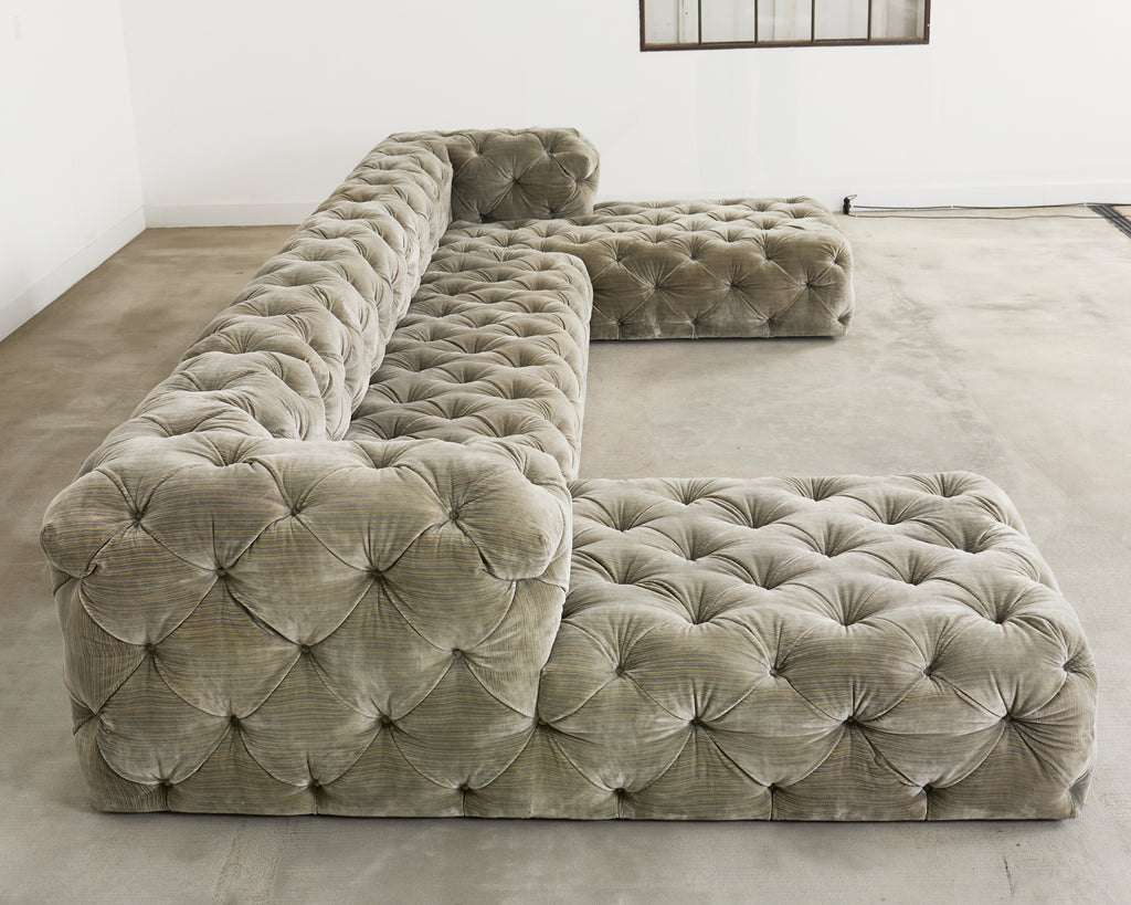 Timothy Oulton Soho Tufted U-Shaped Sectional Chaise Sofa 16 Ft.