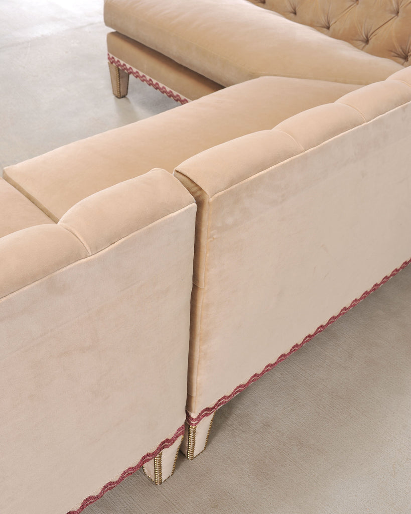 Bespoke Tufted Velvet 4-Piece Banquette Sectional Sofa 12 Ft