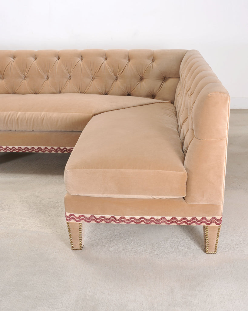 Bespoke Tufted Velvet 4-Piece Banquette Sectional Sofa 12 Ft