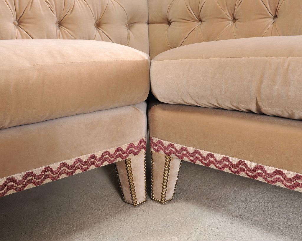 Bespoke Tufted Velvet 4-Piece Banquette Sectional Sofa 12 Ft