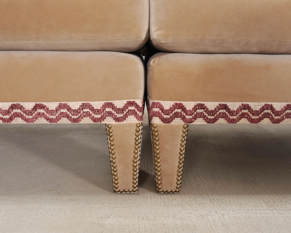 Bespoke Tufted Velvet 4-Piece Banquette Sectional Sofa 12 Ft