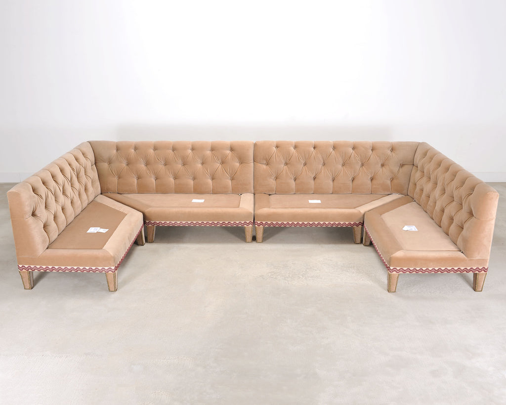 Bespoke Tufted Velvet 4-Piece Banquette Sectional Sofa 12 Ft