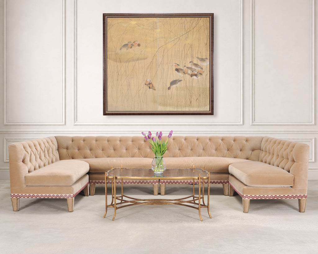 Bespoke Tufted Velvet 4-Piece Banquette Sectional Sofa 12 Ft