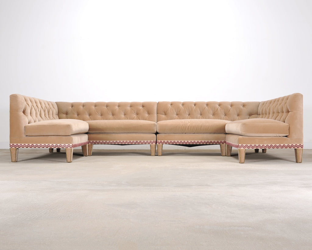 Bespoke Tufted Velvet 4-Piece Banquette Sectional Sofa 12 Ft