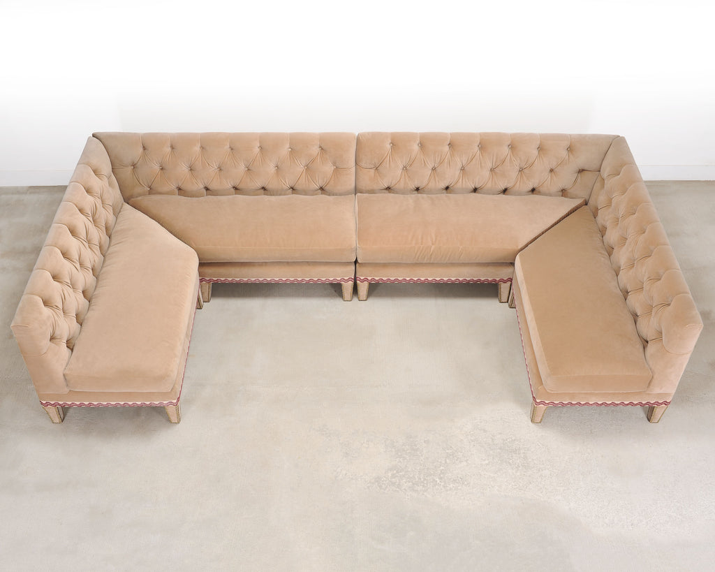 Bespoke Tufted Velvet 4-Piece Banquette Sectional Sofa 12 Ft