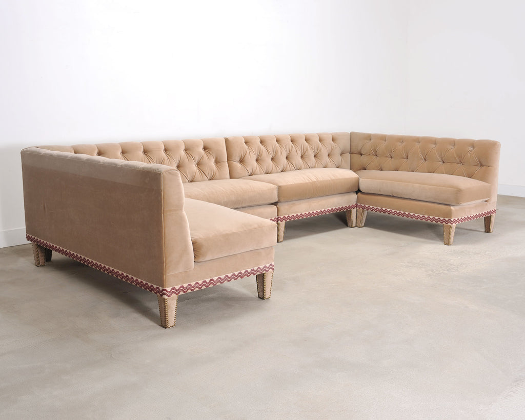 Bespoke Tufted Velvet 4-Piece Banquette Sectional Sofa 12 Ft