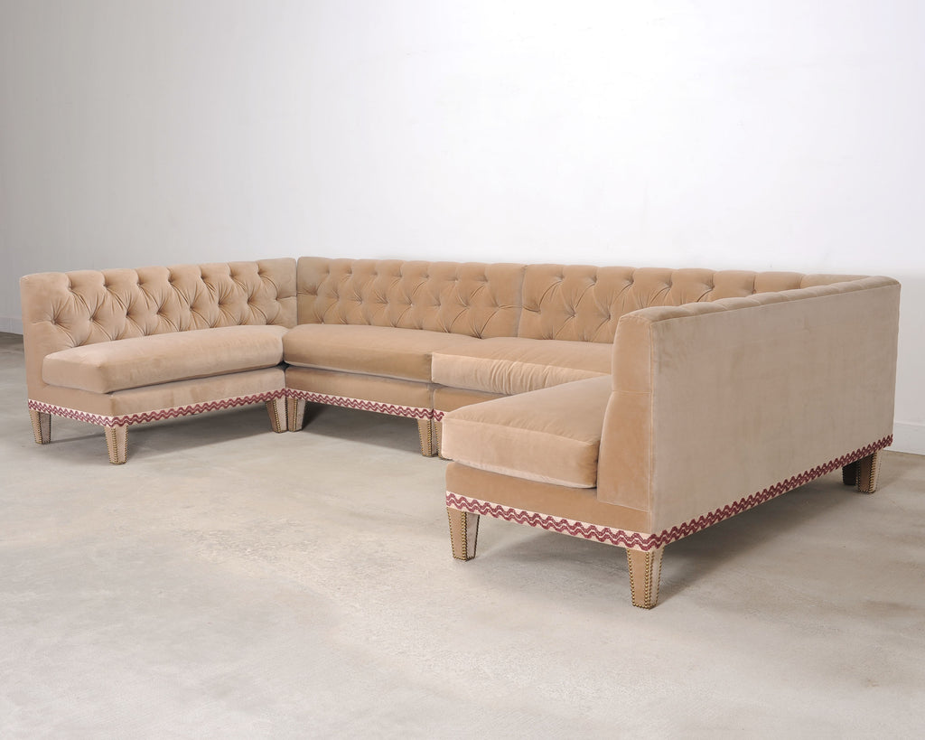 Bespoke Tufted Velvet 4-Piece Banquette Sectional Sofa 12 Ft