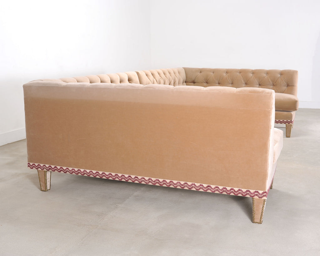 Bespoke Tufted Velvet 4-Piece Banquette Sectional Sofa 12 Ft