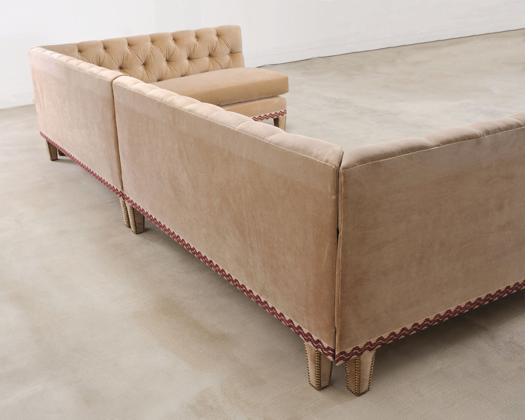 Bespoke Tufted Velvet 4-Piece Banquette Sectional Sofa 12 Ft