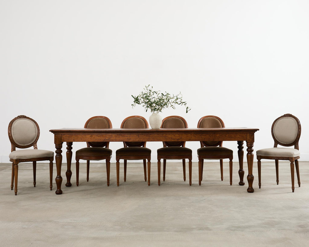 Set of Four French Louis XVI Style Dining Chairs with Brown Mohair