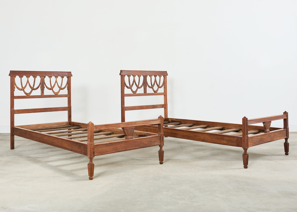 Pair of Italian Neoclassical Style Carved Bed Frames