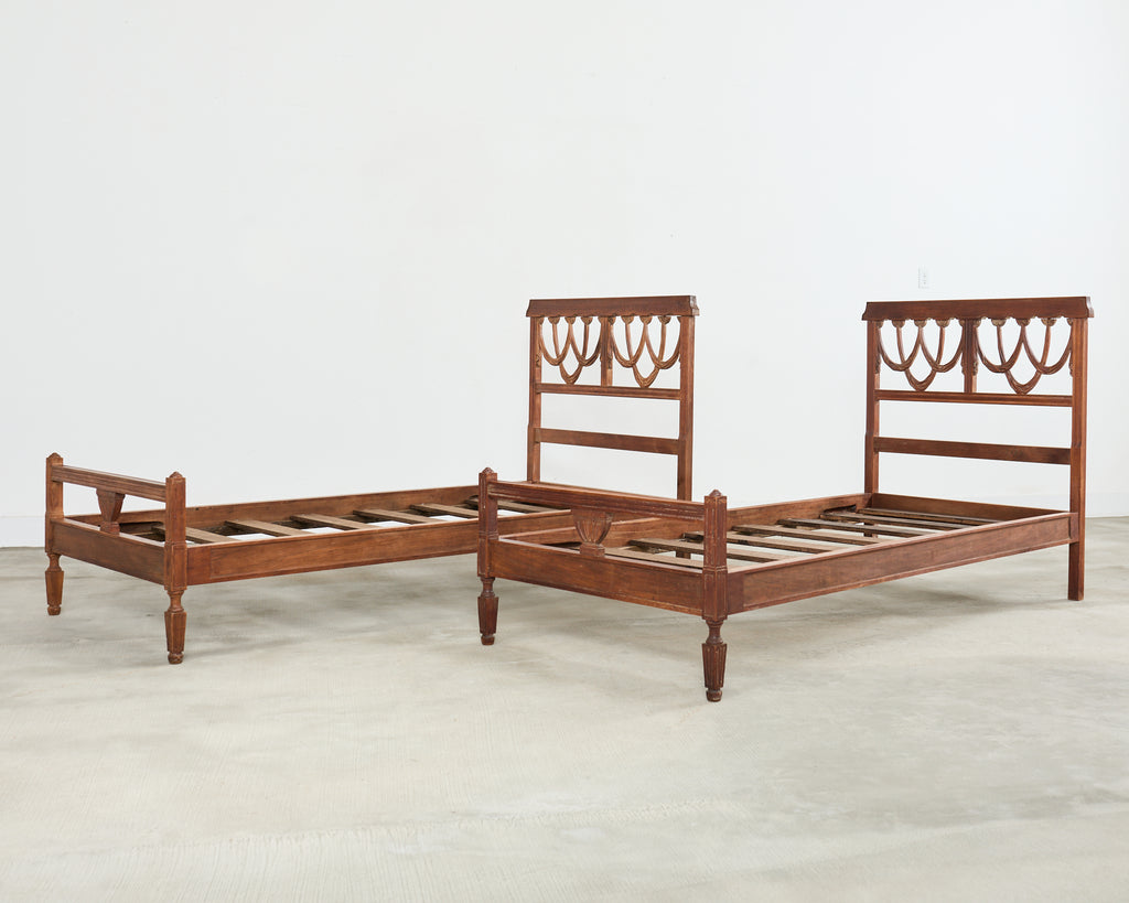 Pair of Italian Neoclassical Style Carved Bed Frames