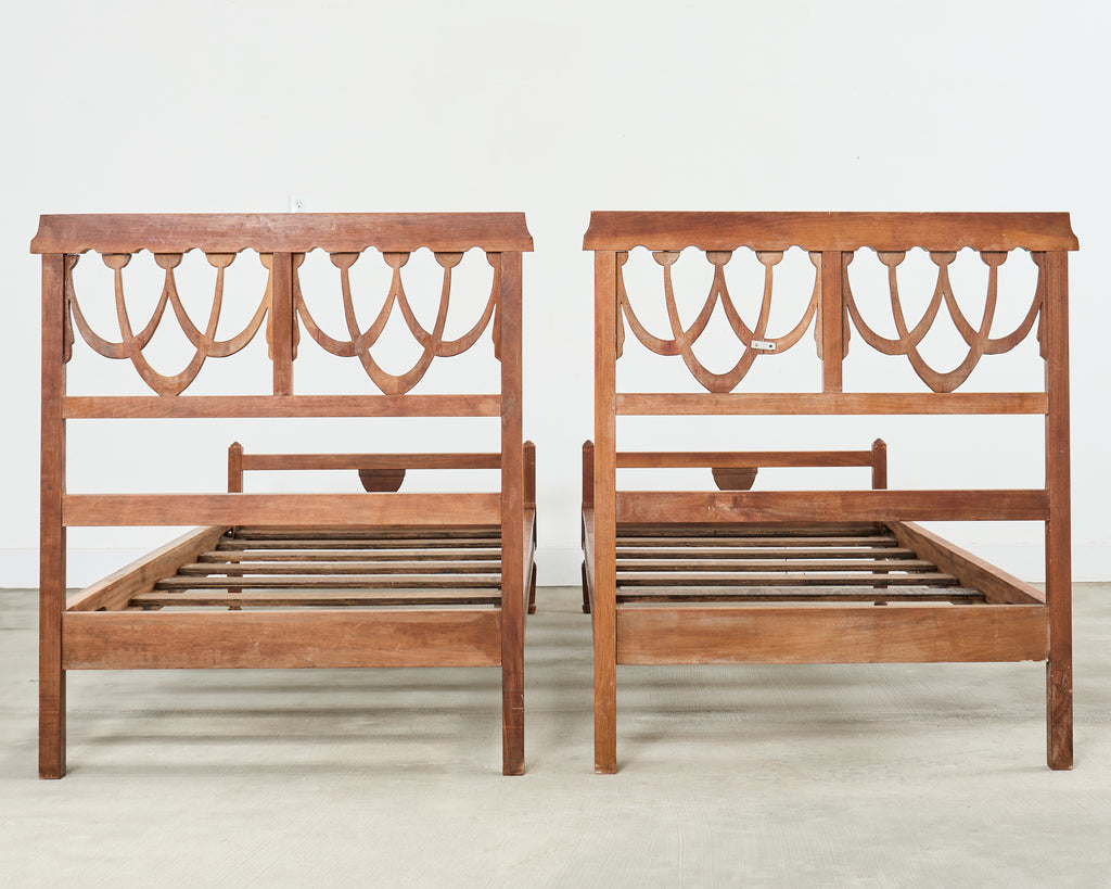 Pair of Italian Neoclassical Style Carved Bed Frames