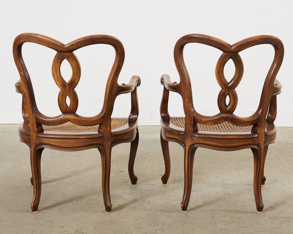 Set of Four Italian Rococo Style Venetian Walnut Armchairs