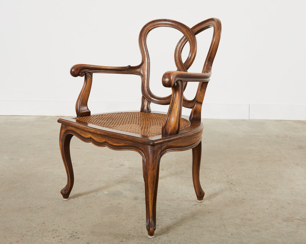 Set of Four Italian Rococo Style Venetian Walnut Armchairs