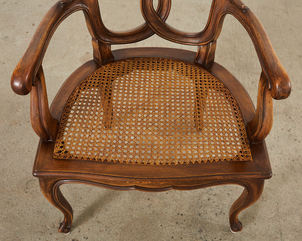 Set of Four Italian Rococo Style Venetian Walnut Armchairs