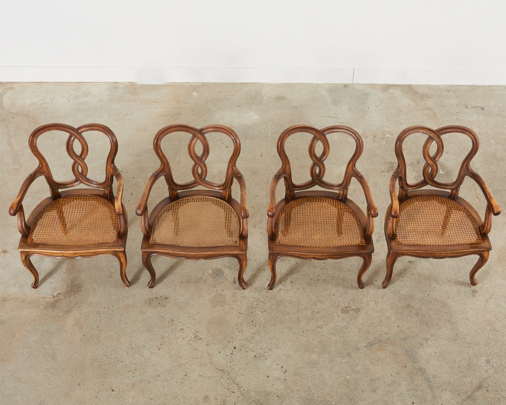 Set of Four Italian Rococo Style Venetian Walnut Armchairs