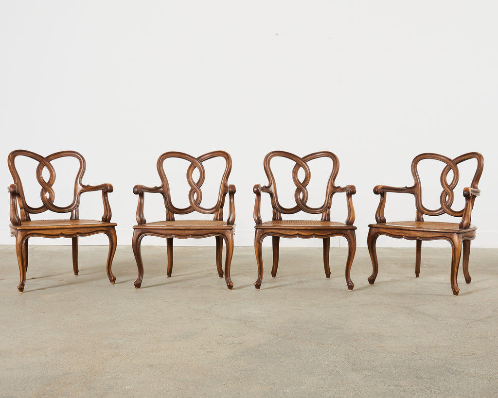 Set of Four Italian Rococo Style Venetian Walnut Armchairs