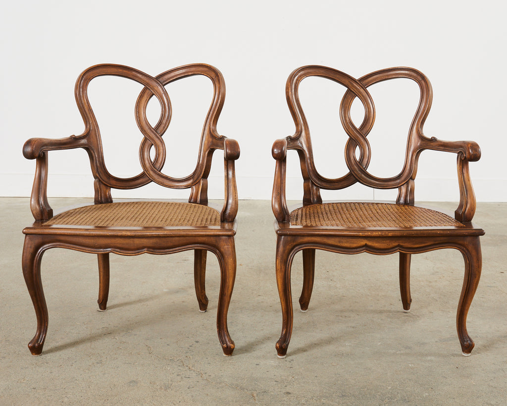 Set of Four Italian Rococo Style Venetian Walnut Armchairs