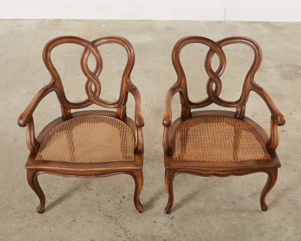 Set of Four Italian Rococo Style Venetian Walnut Armchairs
