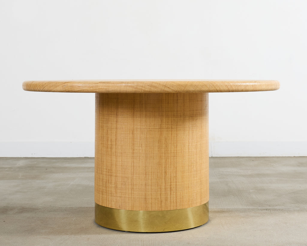 Harrison Van Horn Grasscloth Raffia Pedestal Dining Center Table