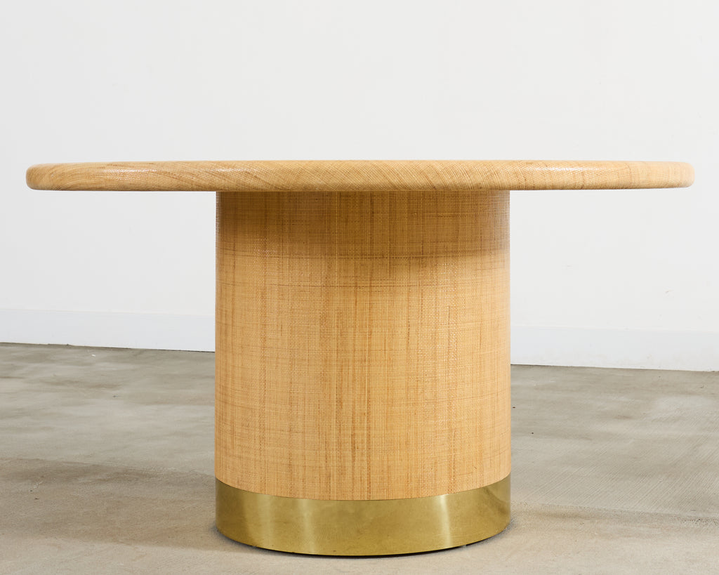 Harrison Van Horn Grasscloth Raffia Pedestal Dining Center Table