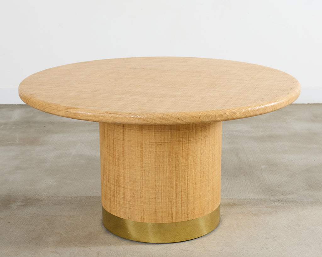 Harrison Van Horn Grasscloth Raffia Pedestal Dining Center Table