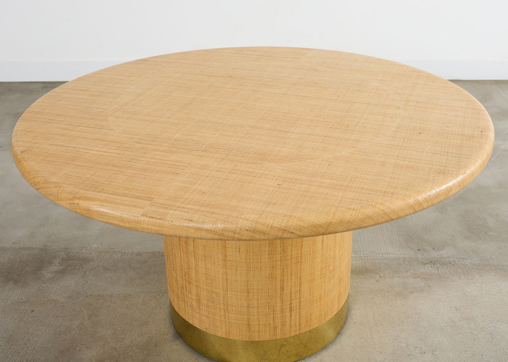 Harrison Van Horn Grasscloth Raffia Pedestal Dining Center Table