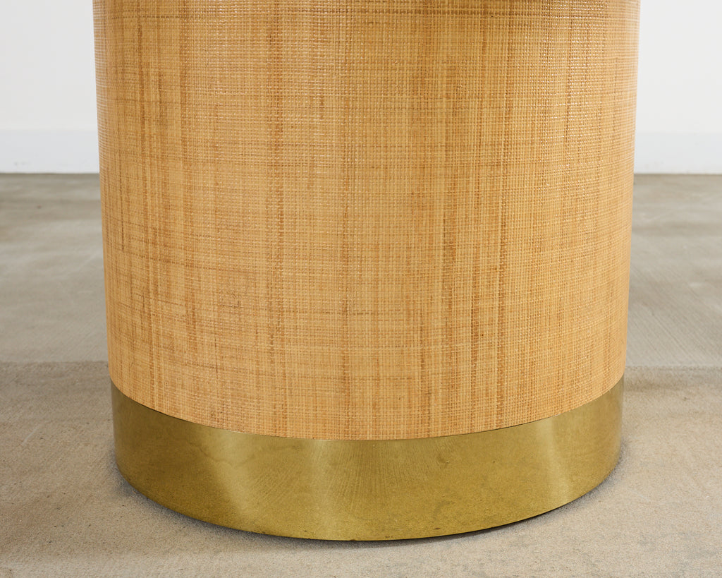 Harrison Van Horn Grasscloth Raffia Pedestal Dining Center Table