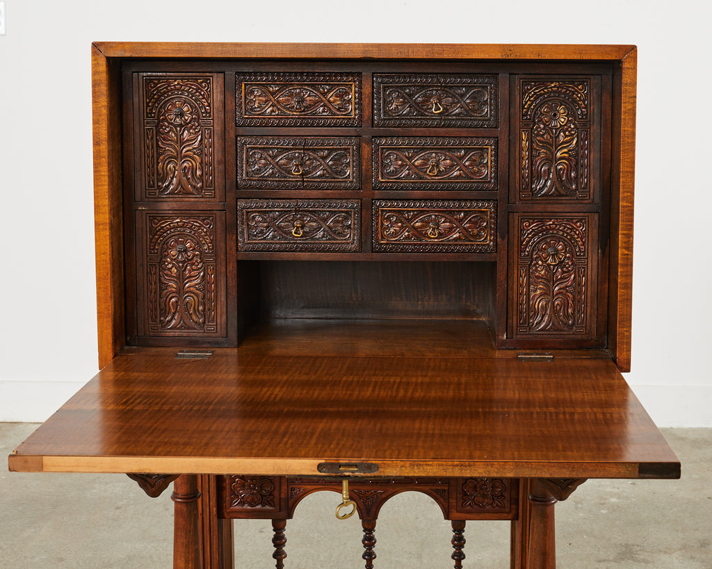 Spanish Baroque Style Walnut Vargueño Cabinet on Stand