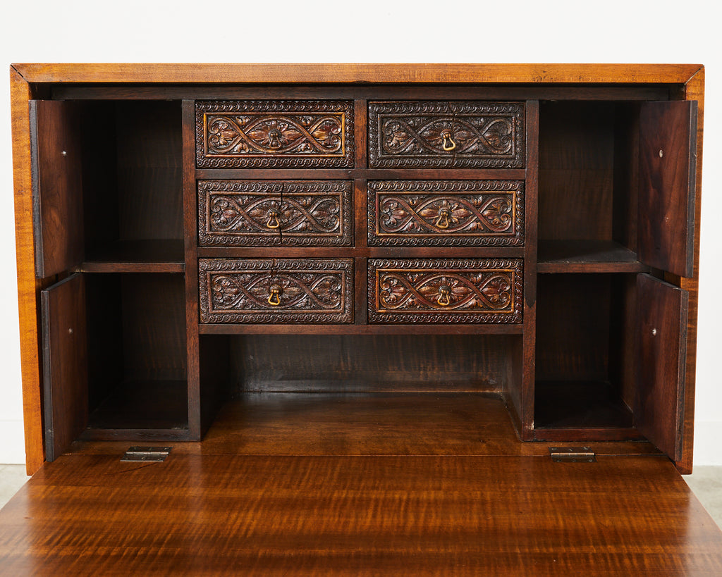 Spanish Baroque Style Walnut Vargueño Cabinet on Stand