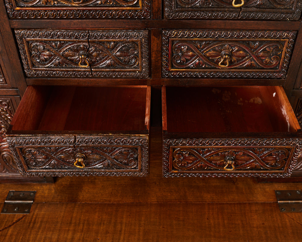 Spanish Baroque Style Walnut Vargueño Cabinet on Stand