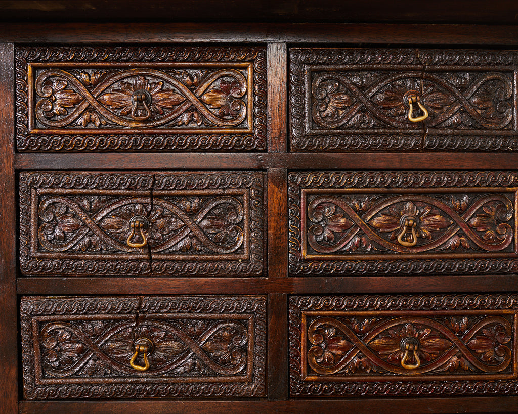 Spanish Baroque Style Walnut Vargueño Cabinet on Stand