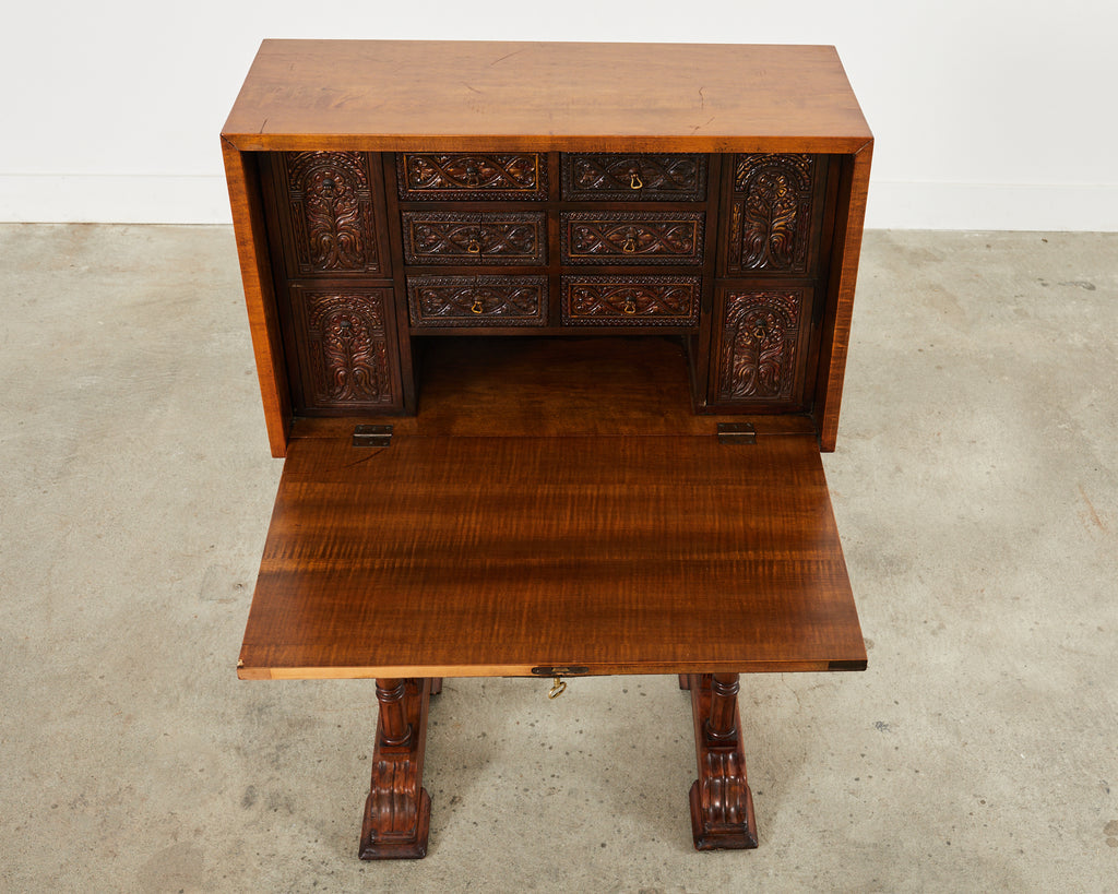 Spanish Baroque Style Walnut Vargueño Cabinet on Stand