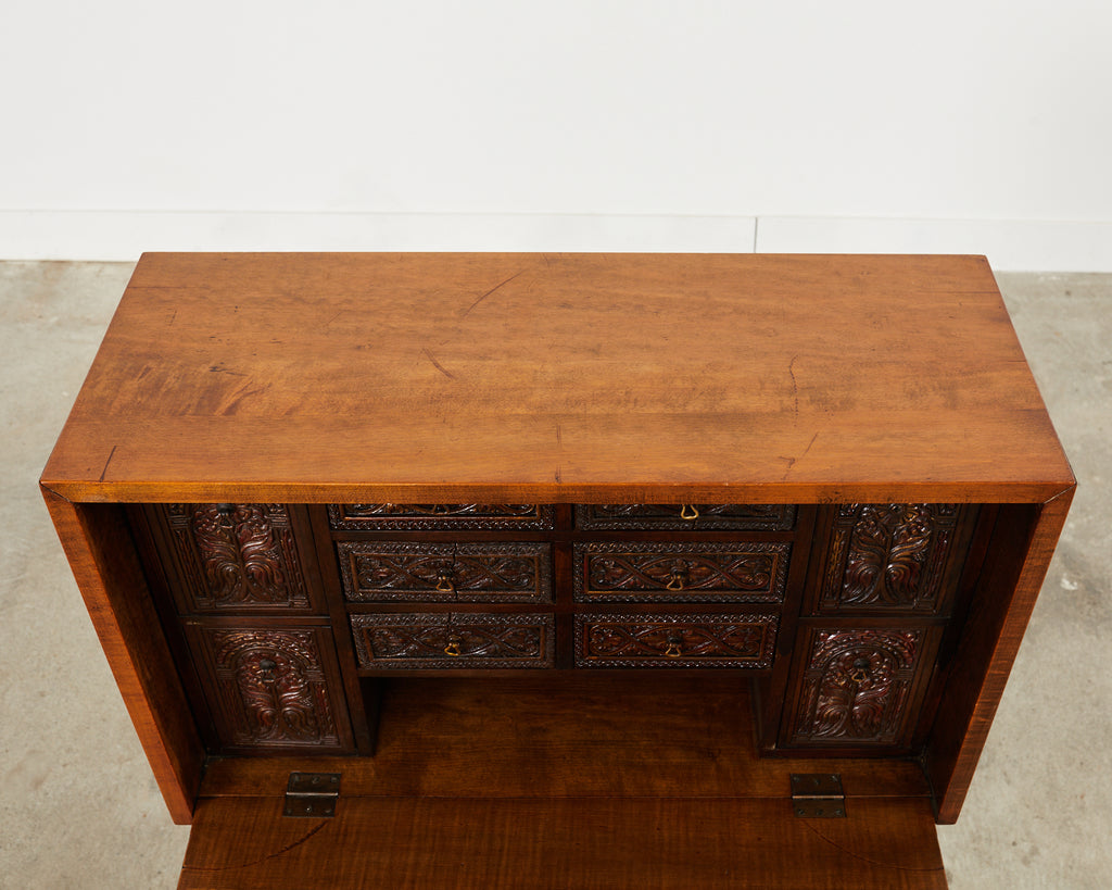 Spanish Baroque Style Walnut Vargueño Cabinet on Stand