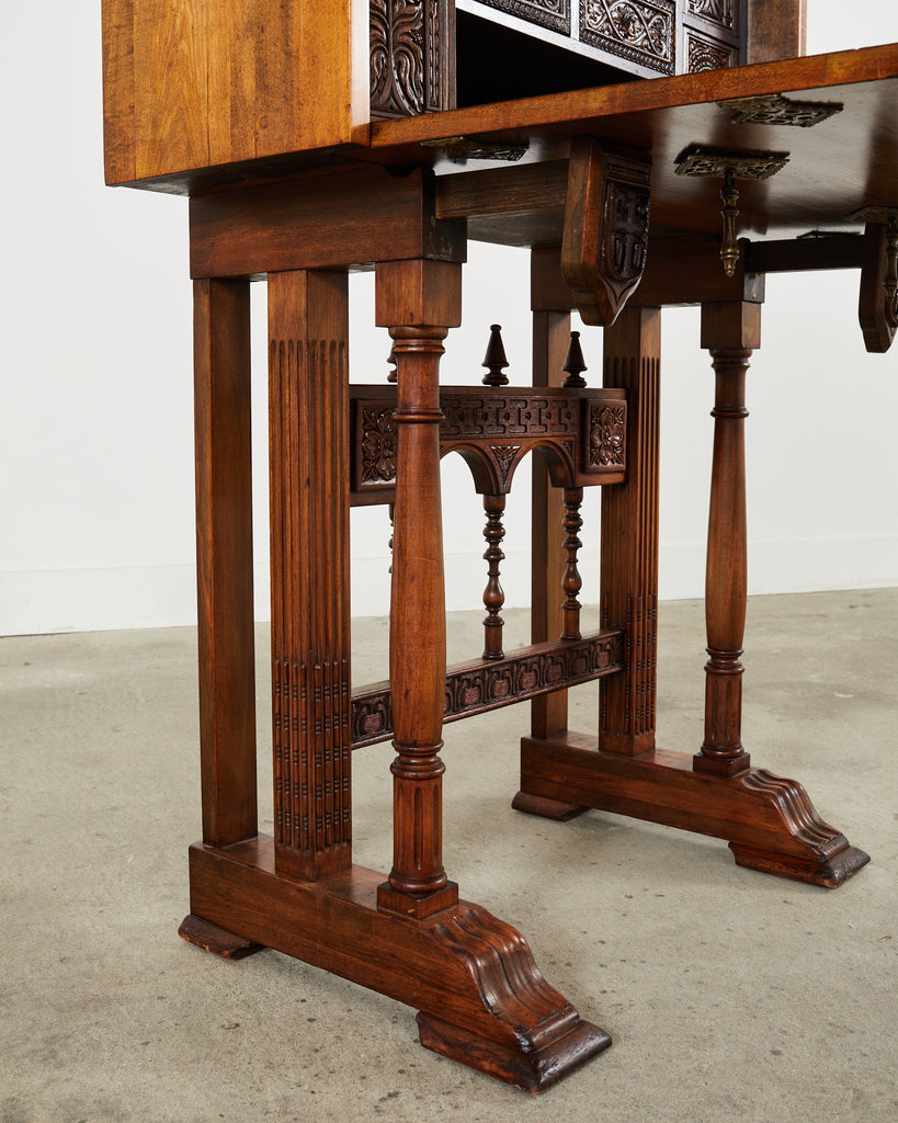 Spanish Baroque Style Walnut Vargueño Cabinet on Stand