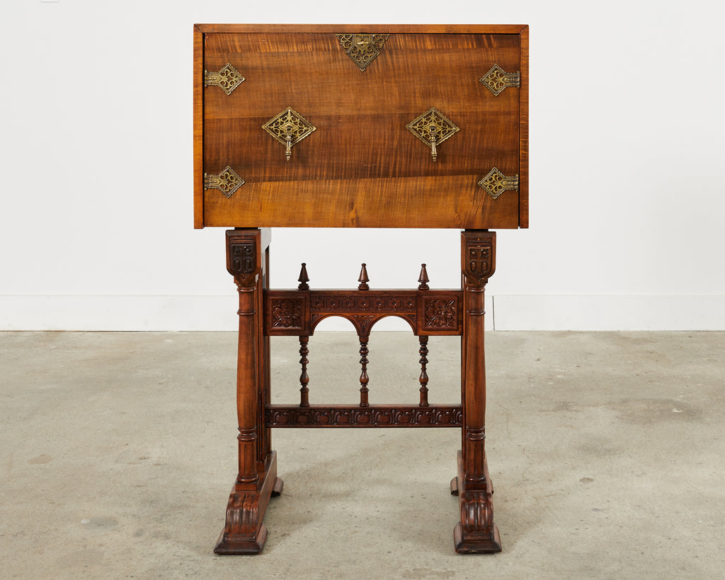 Spanish Baroque Style Walnut Vargueño Cabinet on Stand