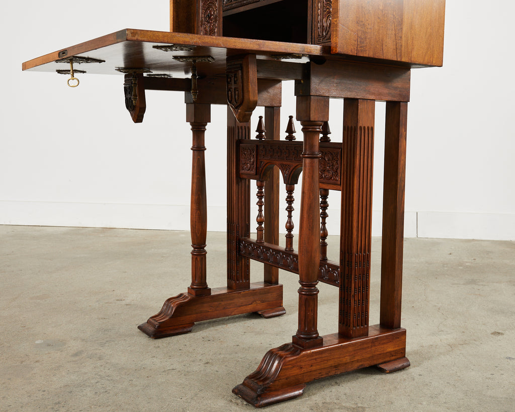 Spanish Baroque Style Walnut Vargueño Cabinet on Stand