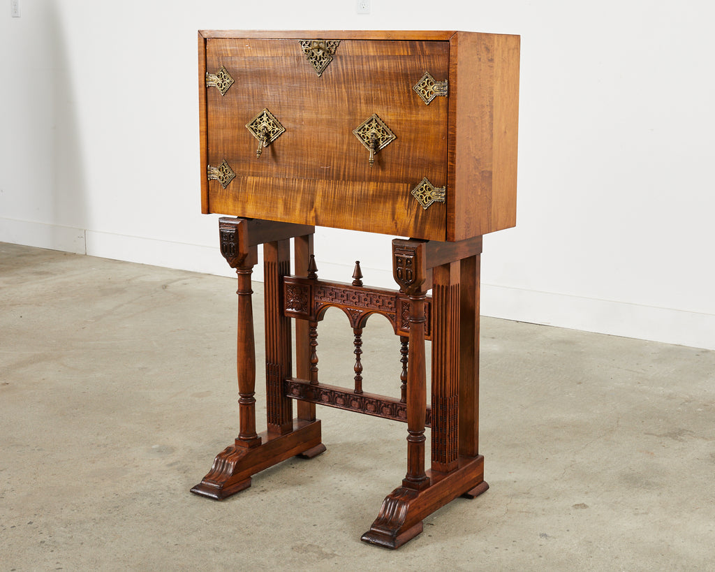 Spanish Baroque Style Walnut Vargueño Cabinet on Stand