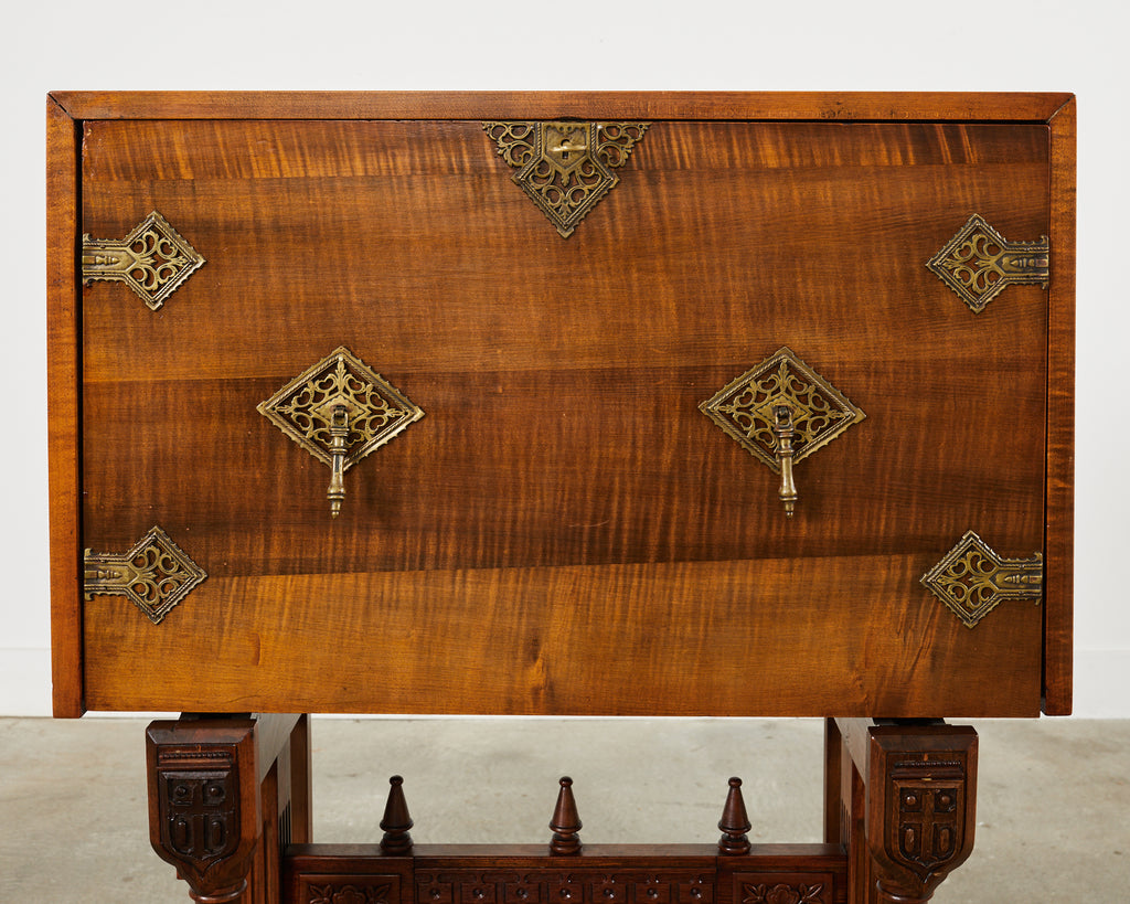 Spanish Baroque Style Walnut Vargueño Cabinet on Stand