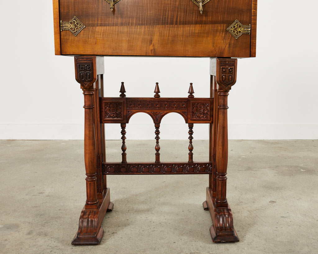 Spanish Baroque Style Walnut Vargueño Cabinet on Stand